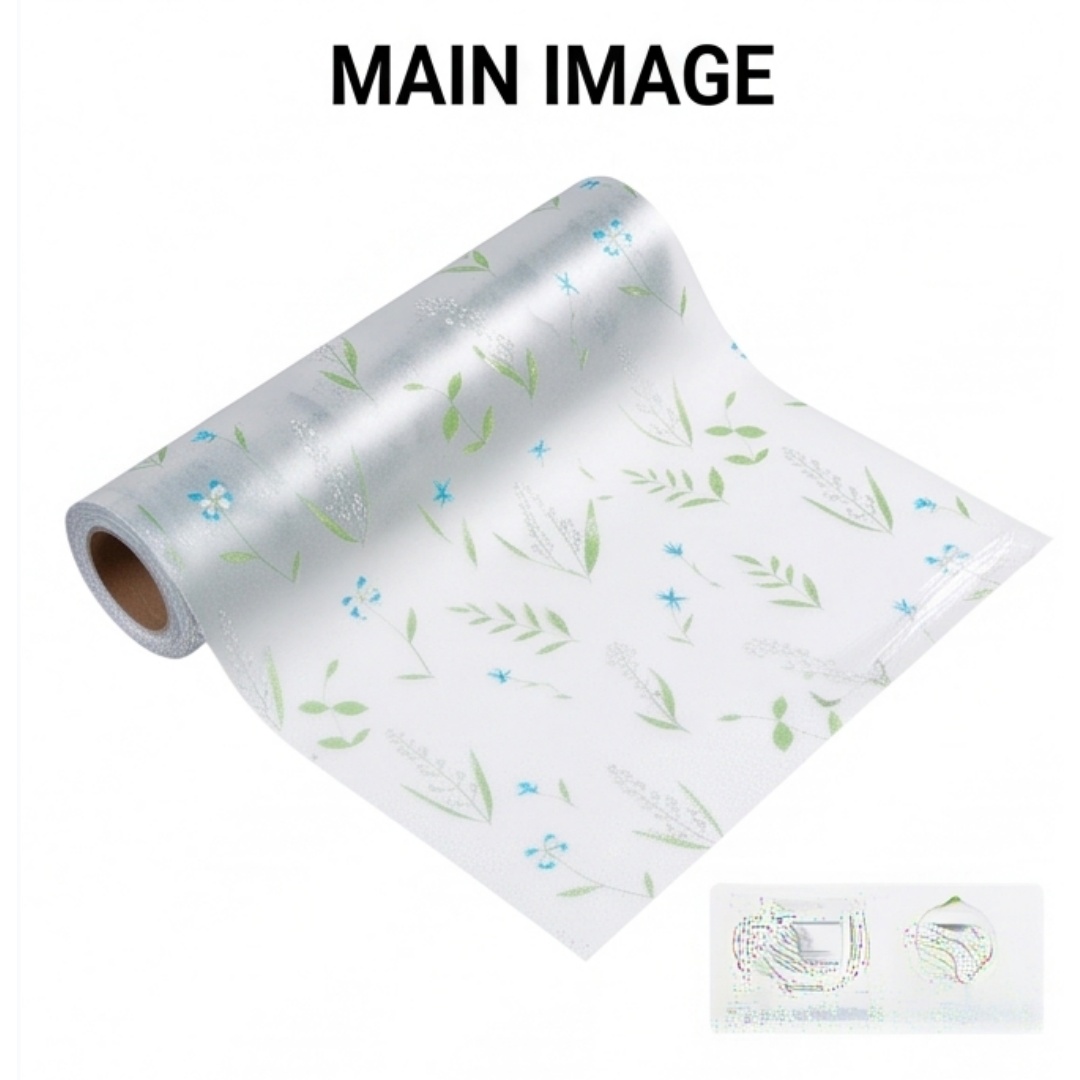 Window Insulation Film - Self‑Adhesive Blue Wildflower Frosted Window Film