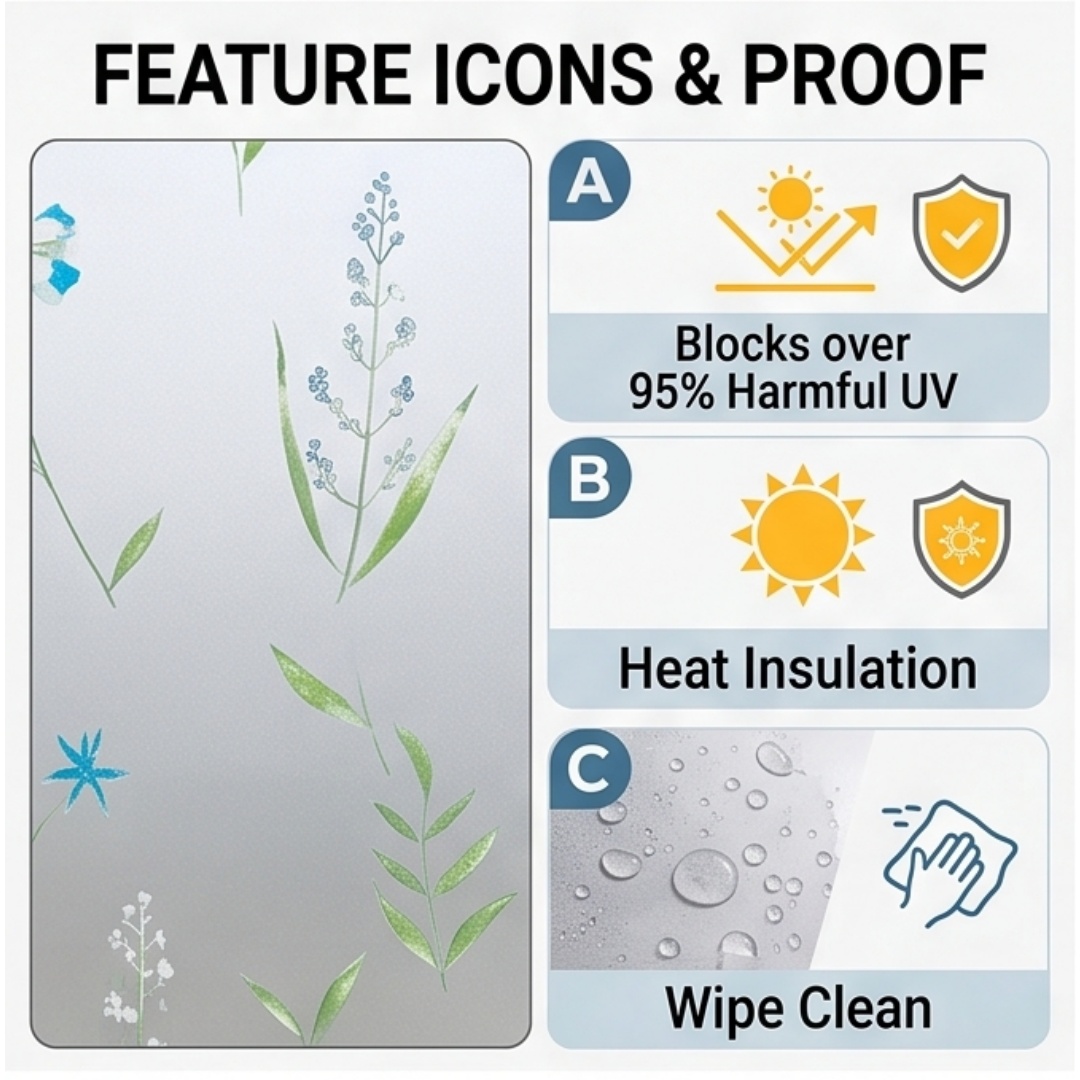 Self‑Adhesive Blue Wildflower  - Window Insulation Film 评论和价格