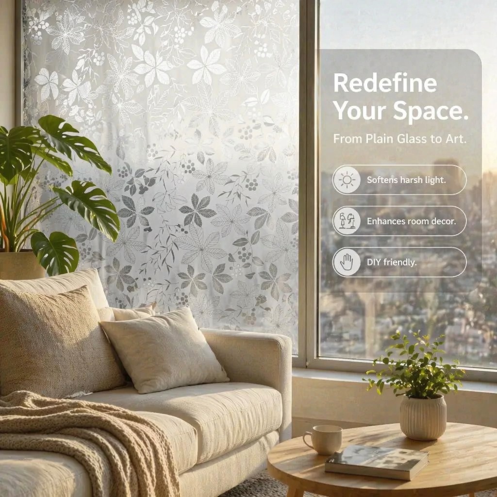 Watercolor Purple Floral Self- - Window Insulation Film 评论和价格