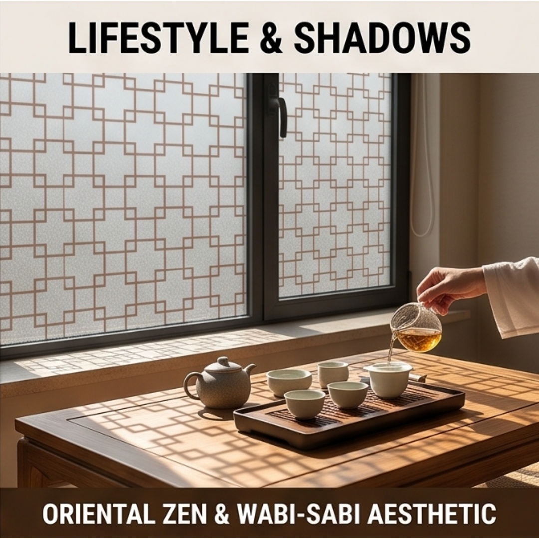 Oriental Lattice Square Printe - Window Insulation Film 评论和价格
