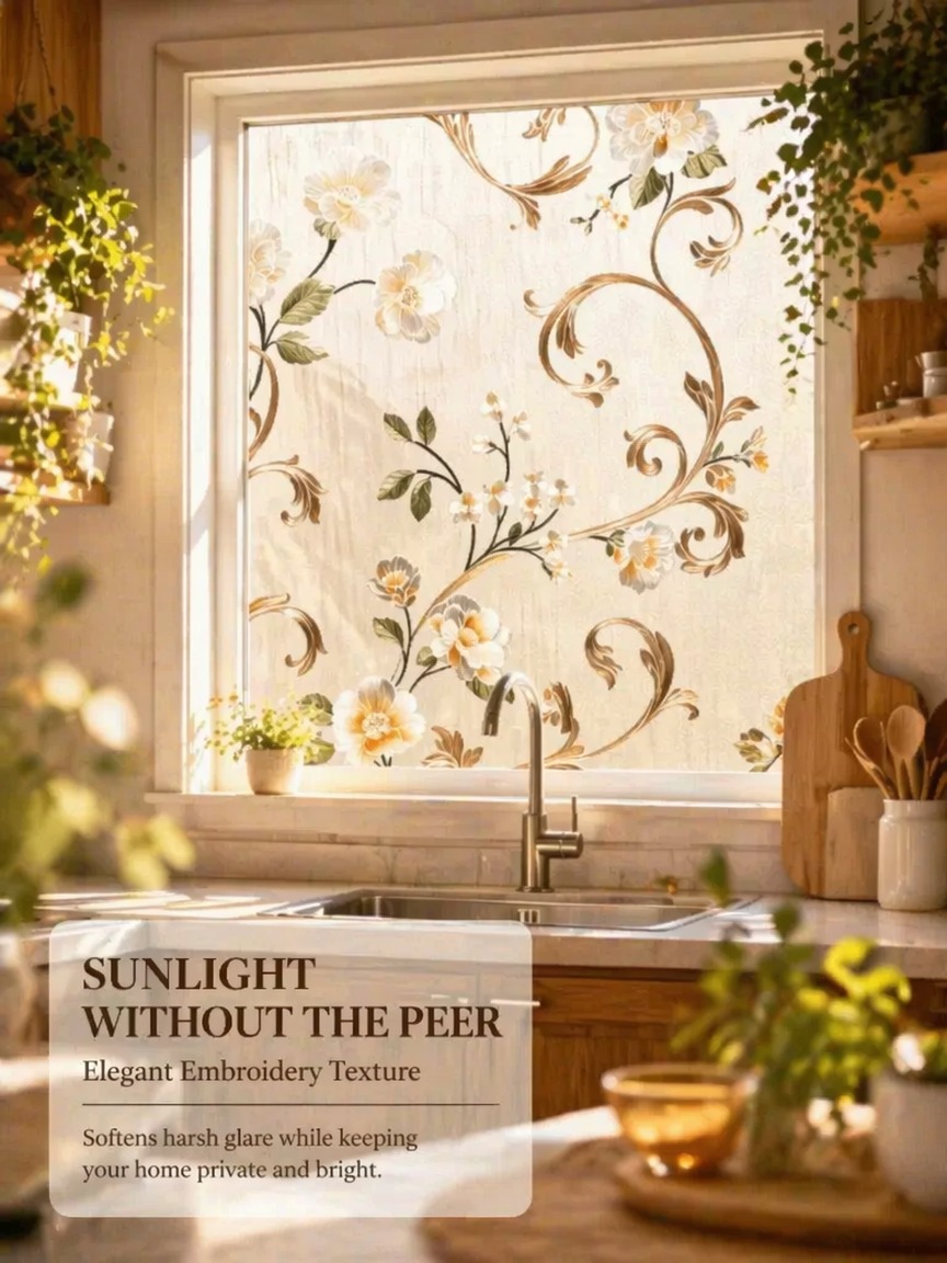 Embroidery Pattern Frosted Pri - Window Insulation Film 评论和价格